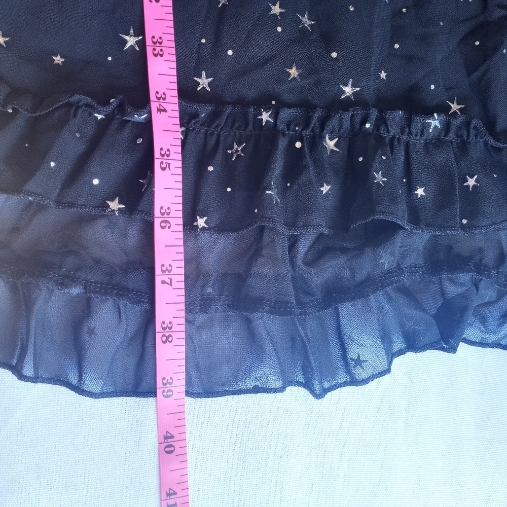 Whimsigoth Sheer Black Silver Star Ruffled Deep V Festive Holiday Dress XL - Picture 11 of 11